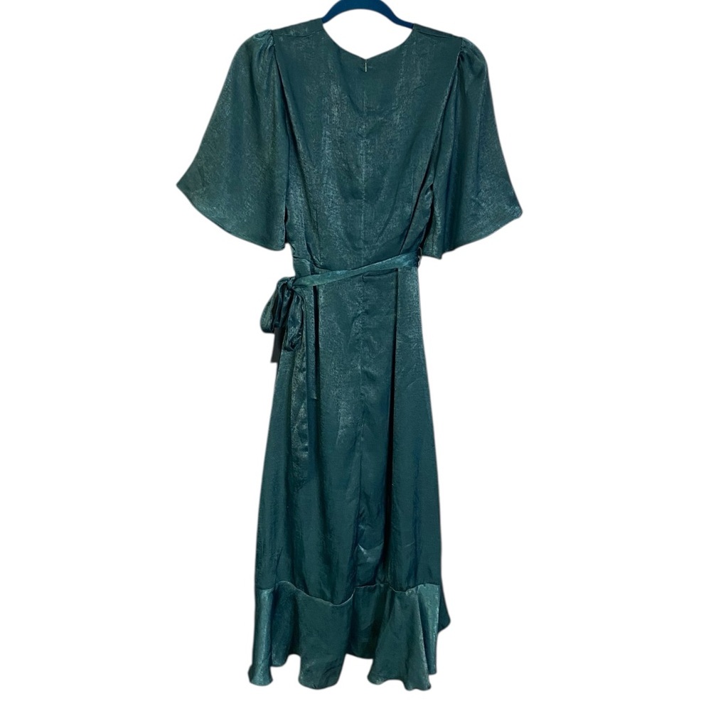 NWT Lulus Wrapped Up In Love Dark Green Satin Faux-Wrap Midi Dress Women's M - Picture 3 of 10